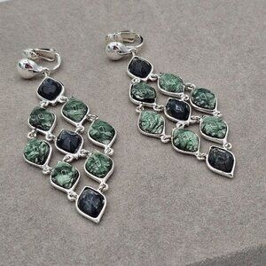 Liz Claiborne Silver-tone Green Abalone Dangle Drop Clip-on Earrings